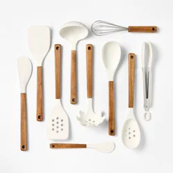 10pc Silicone/Acacia Kitchen Utensil Set Cream - Figmint™