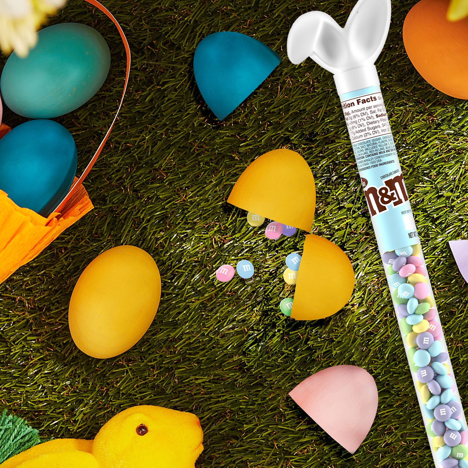 slide 4 of 8, M&M'S Milk Chocolate Easter Candy Bunny Cane, 3-Ounce Cane, 3 oz