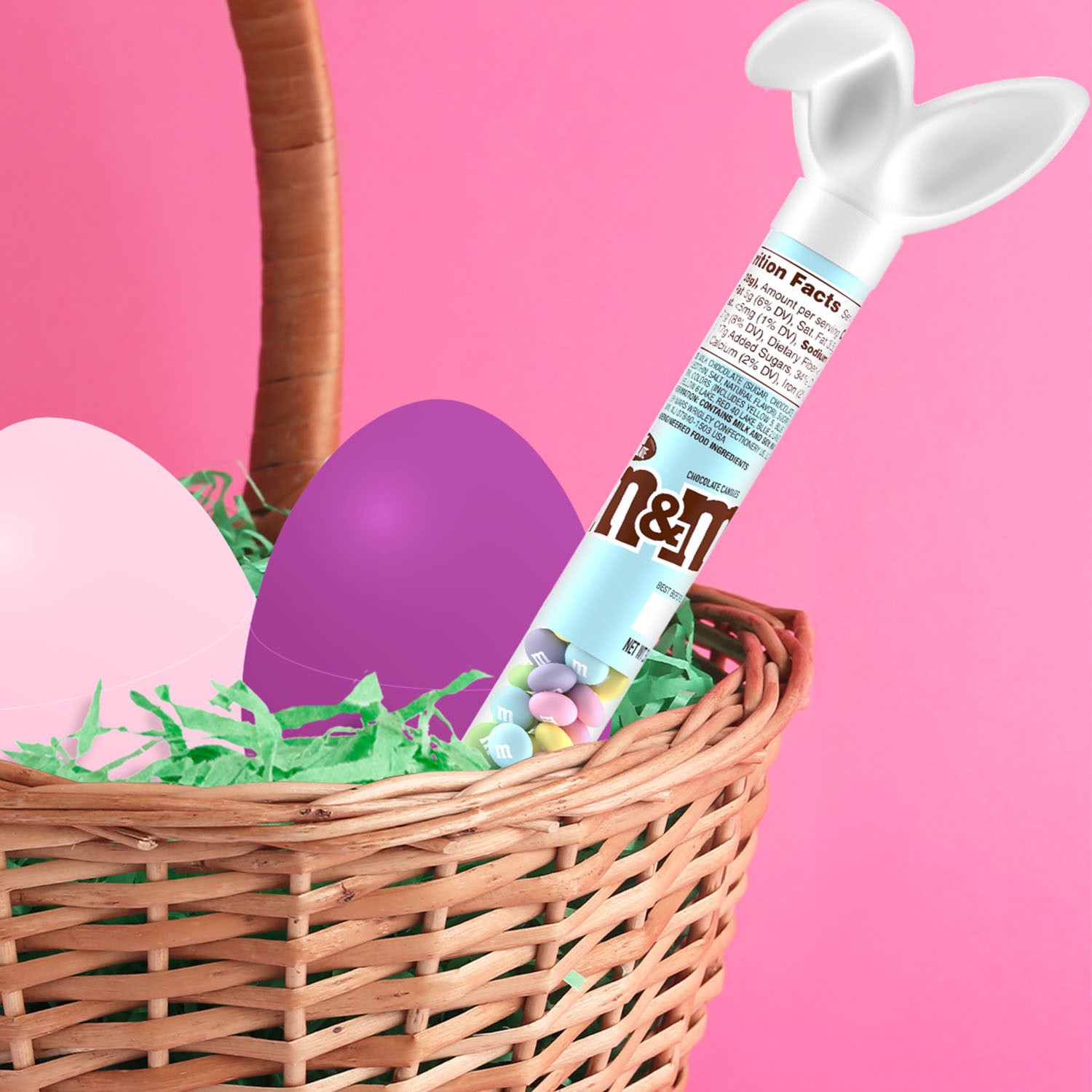 slide 6 of 8, M&M'S Milk Chocolate Easter Candy Bunny Cane, 3-Ounce Cane, 3 oz