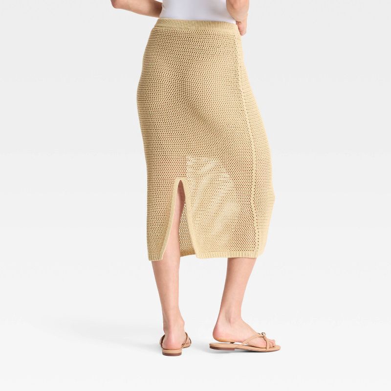 slide 2 of 3, Women's Crochet-Style Pointelle Midi Sweater Skirt - A New Day™ Tan L, 1 ct
