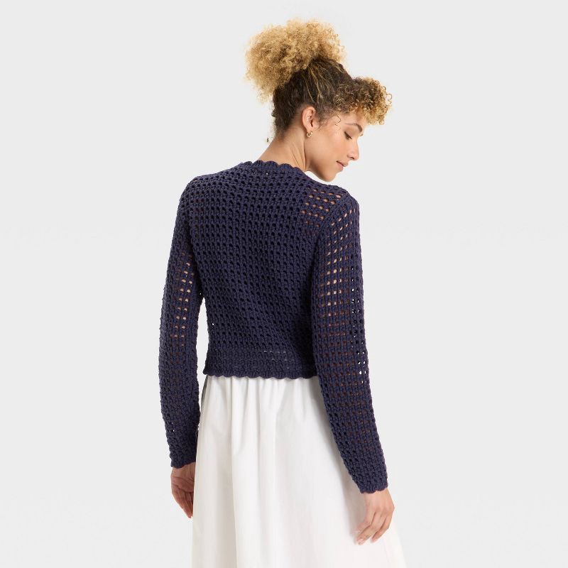 slide 2 of 3, Women's Crochet Button-Front Cardigan - A New Day™ Navy XL, 1 ct