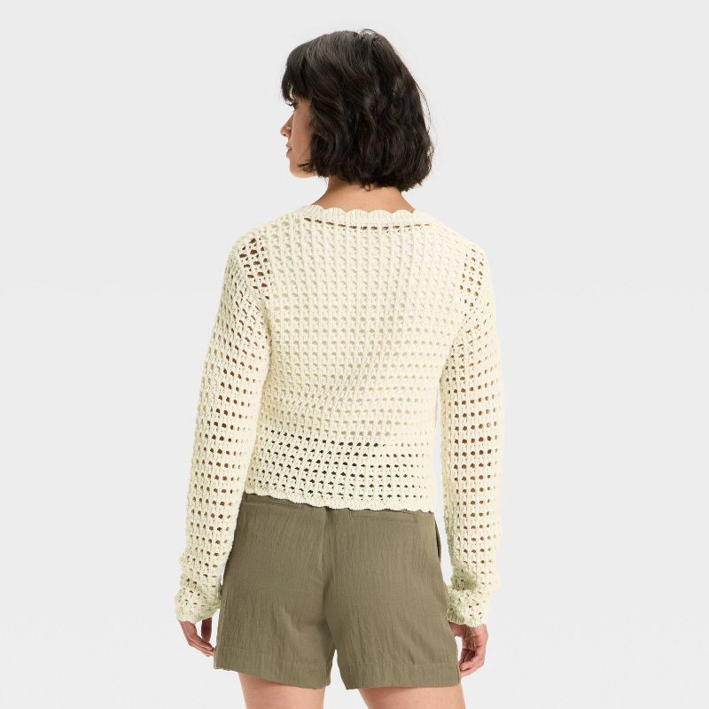 slide 2 of 3, Women's Crochet Button-Front Cardigan - A New Day™ Cream XS, 1 ct