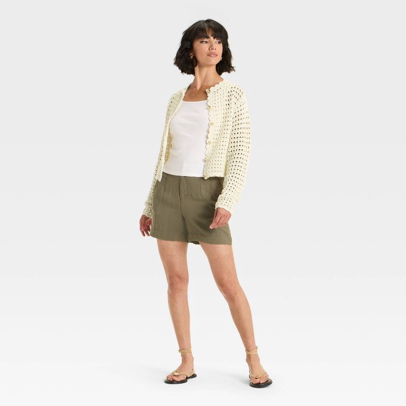 slide 3 of 3, Women's Crochet Button-Front Cardigan - A New Day™ Cream XS, 1 ct