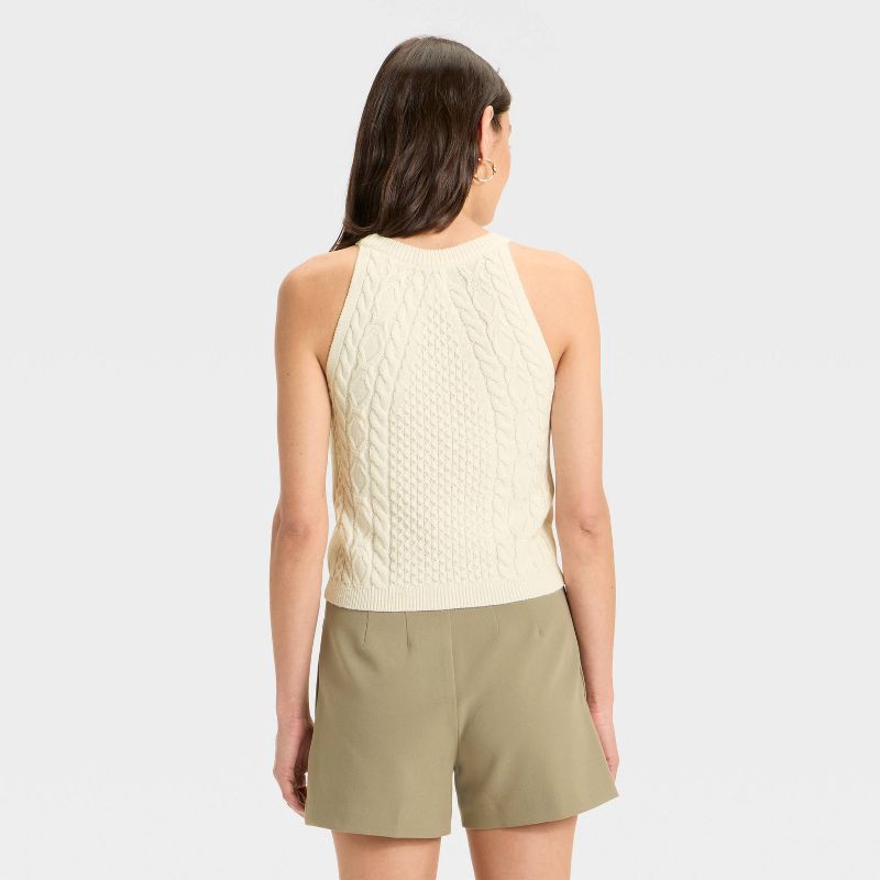 slide 2 of 3, Women's Cable Crewneck Pullover Sweater Vest - A New Day™ Cream L, 1 ct