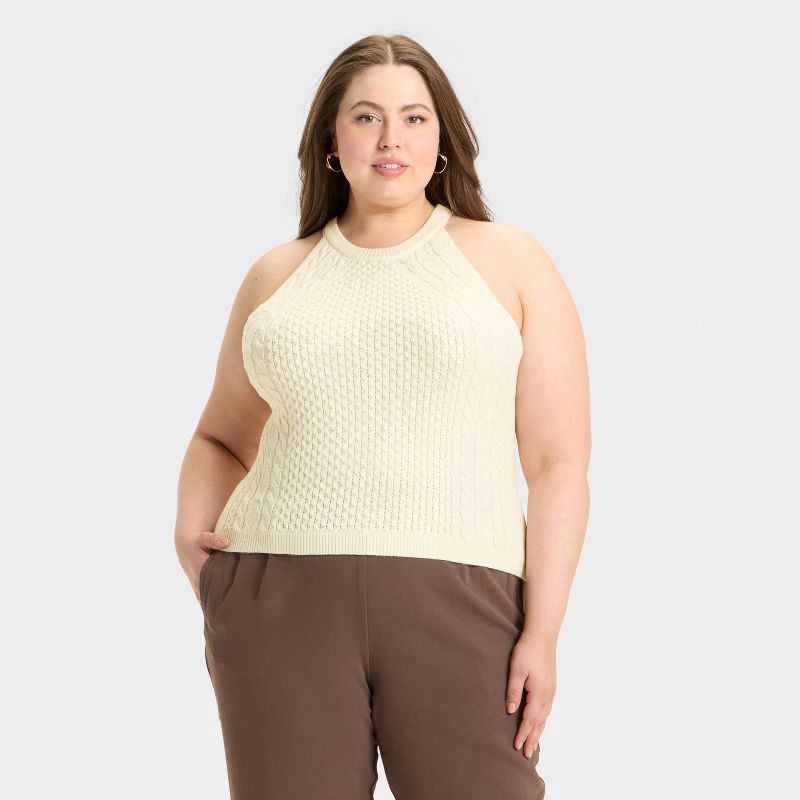 slide 1 of 3, Women's Cable Crewneck Pullover Sweater Vest - A New Day™ Cream XXL, 1 ct