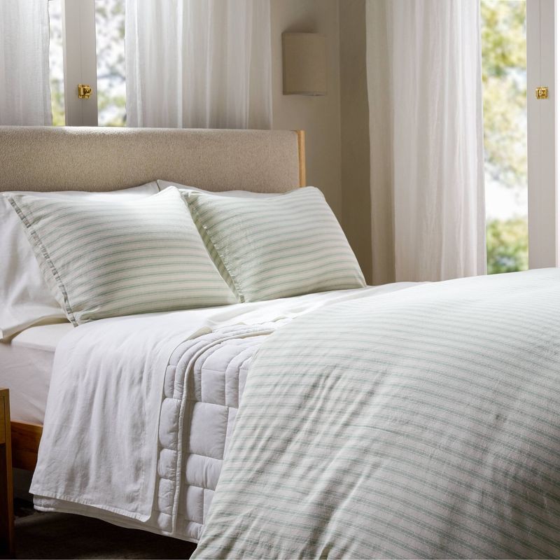 slide 3 of 4, Full/Queen Relaxed Linen Stripe Duvet Cover & Sham Set Jade & Parchment - Parachute for Target, 1 ct