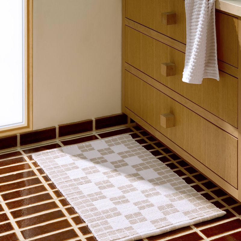 slide 3 of 4, 1'6"x2'6" Cotton Tile Tub Mat Parchment - Parachute for Target, 1 ct