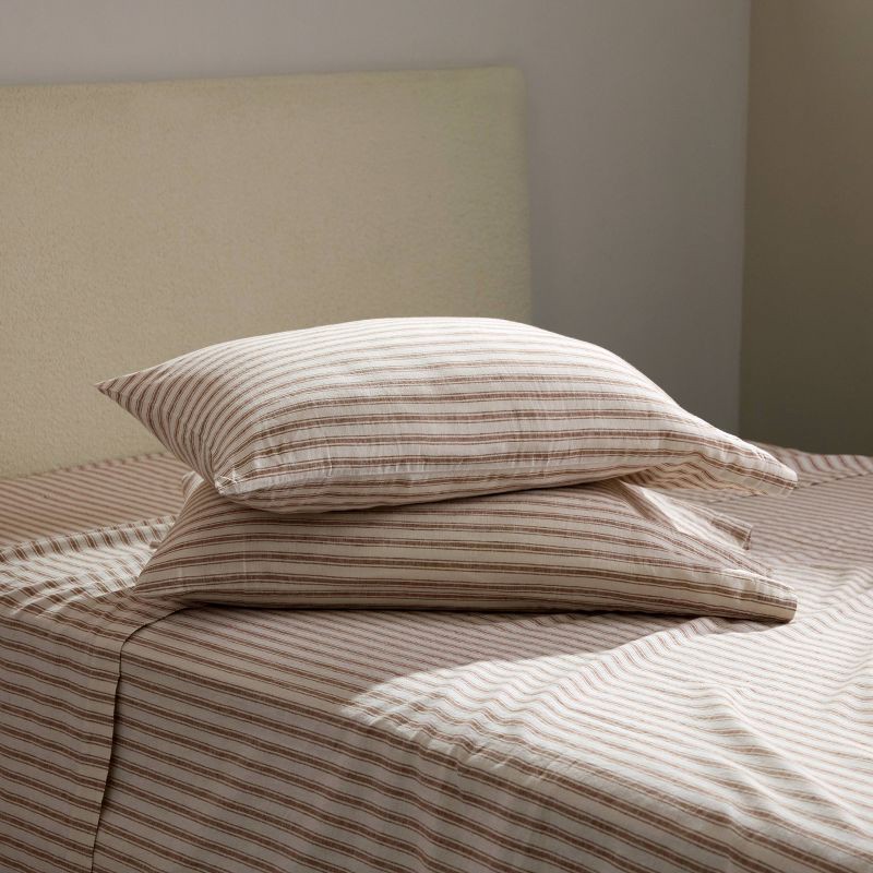 slide 2 of 5, Queen Relaxed Linen Stripe Sheet Set Pecan & Parchment - Parachute for Target, 1 ct