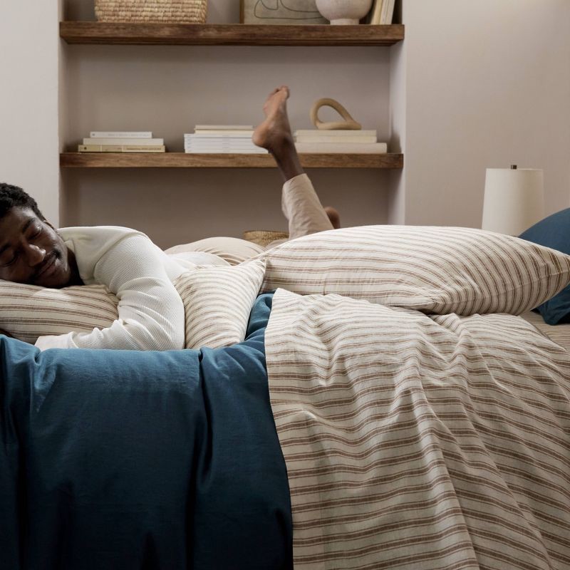 slide 3 of 5, Queen Relaxed Linen Stripe Sheet Set Pecan & Parchment - Parachute for Target, 1 ct