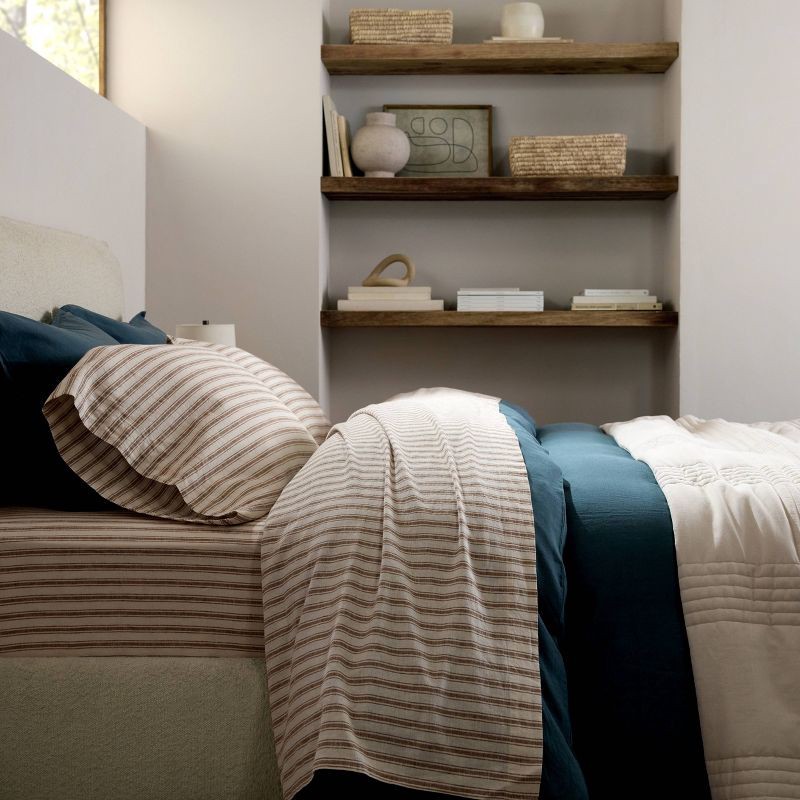 slide 4 of 5, Queen Relaxed Linen Stripe Sheet Set Pecan & Parchment - Parachute for Target, 1 ct