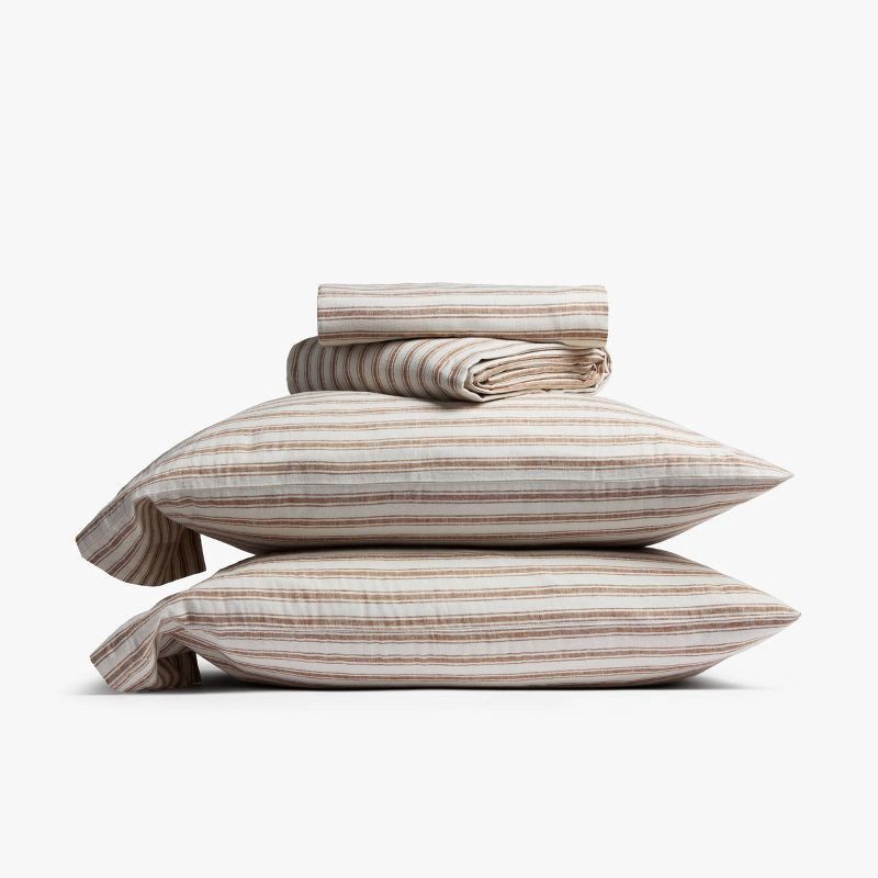 slide 1 of 5, Queen Relaxed Linen Stripe Sheet Set Pecan & Parchment - Parachute for Target, 1 ct