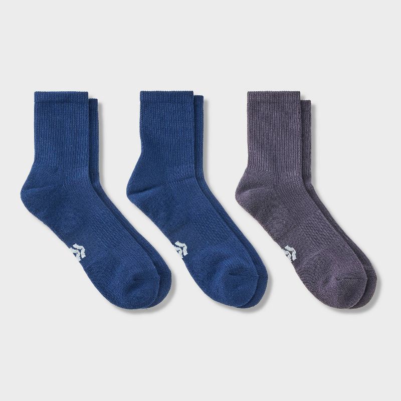 slide 1 of 3, Men's Tonal Quarter 3pk Crew Socks - All In Motion™ Navy/Gray 6-12, 3 ct