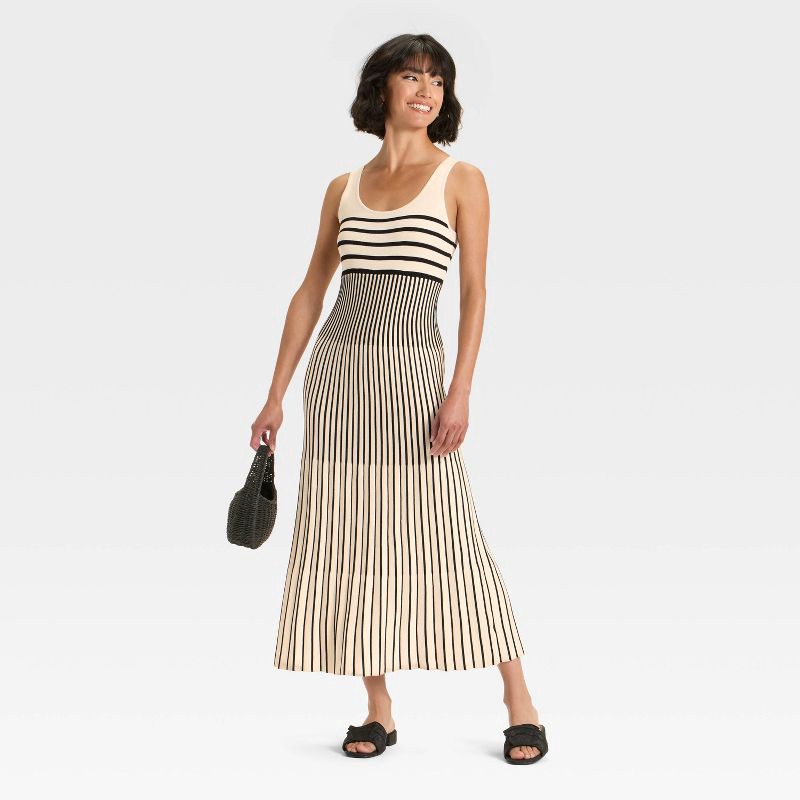 slide 3 of 3, Women's Maxi Sweater Dress - A New Day™ Black/Cream Striped L, 1 ct