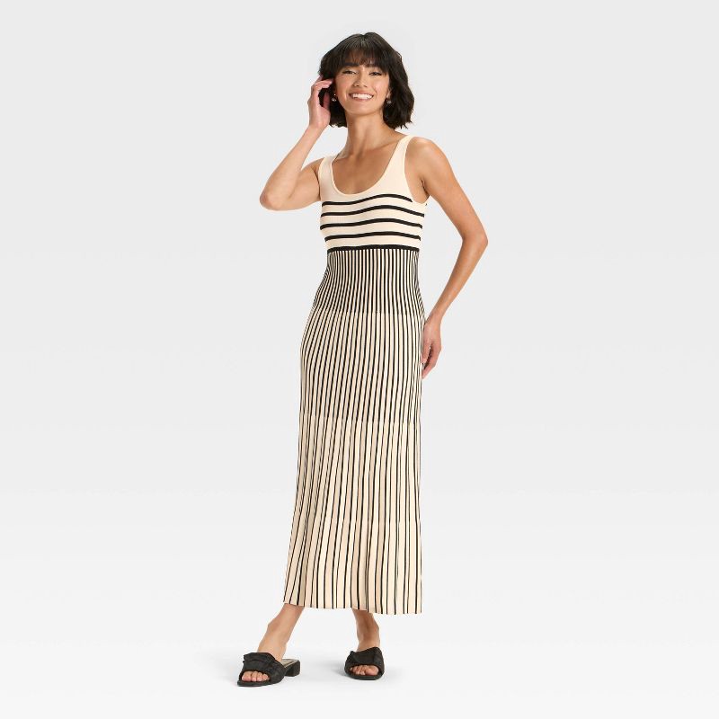 slide 1 of 3, Women's Maxi Sweater Dress - A New Day™ Black/Cream Striped L, 1 ct