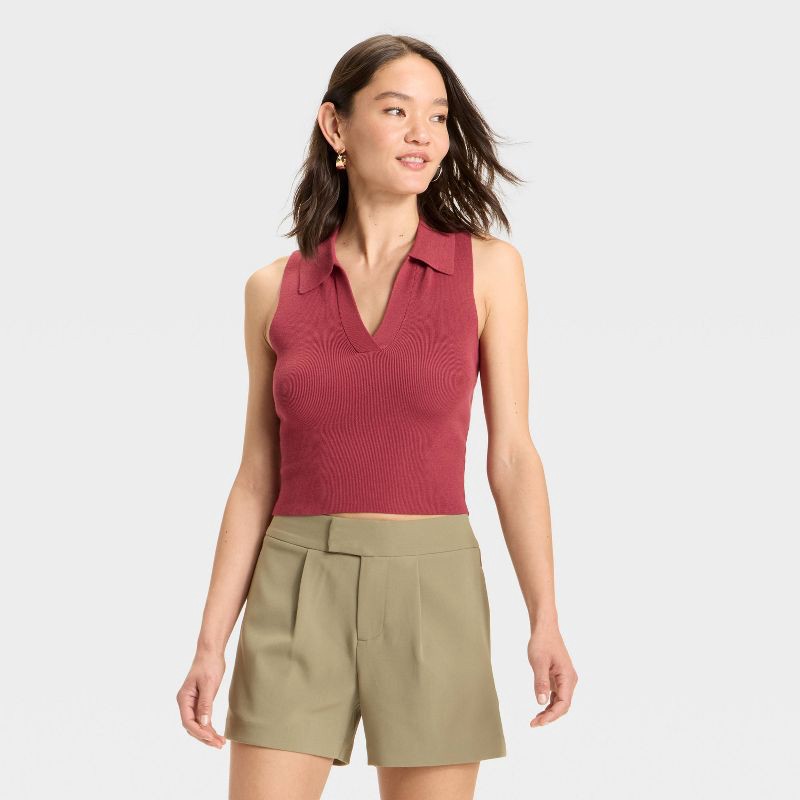 slide 1 of 3, Women's Polo Collar Pullover Sweater Tank - A New Day™ Burgundy XL, 1 ct