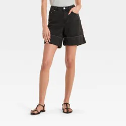 Women's Mid-Rise Wide Cuff Baggy Denim Shorts - Future Collective