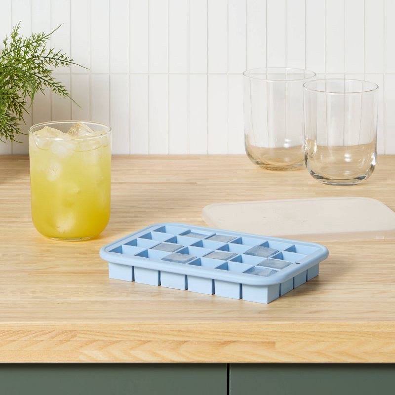 slide 2 of 3, Silicone Ice Cube Tray with Lid Blue - Room Essentials™, 1 ct