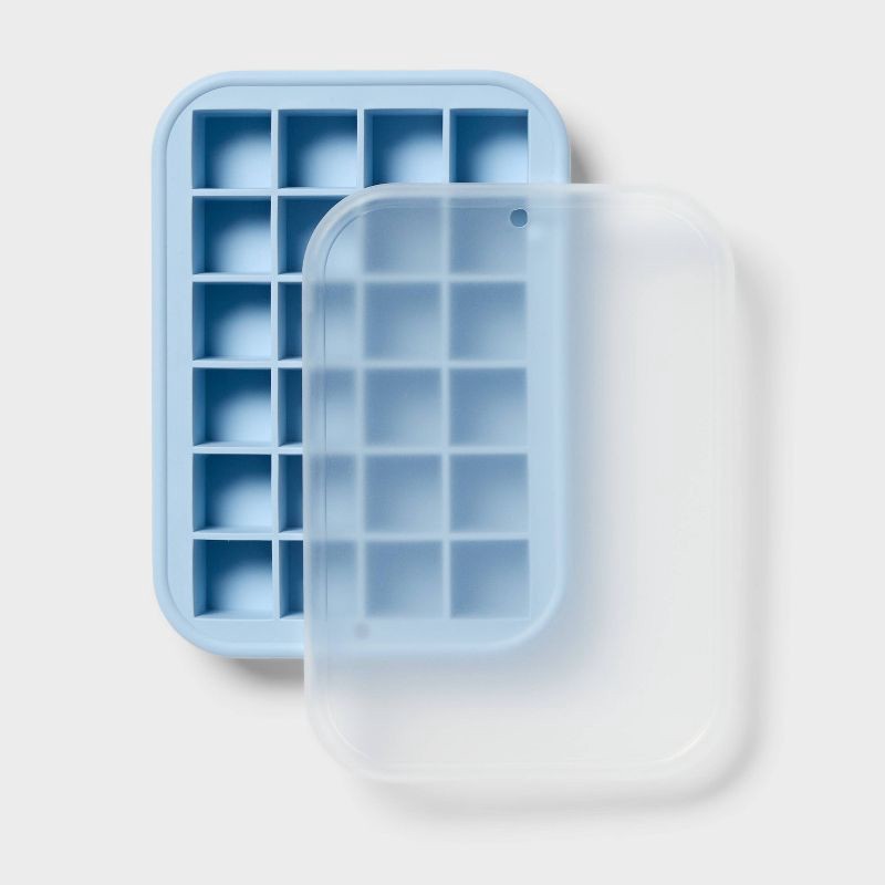 slide 3 of 3, Silicone Ice Cube Tray with Lid Blue - Room Essentials™, 1 ct