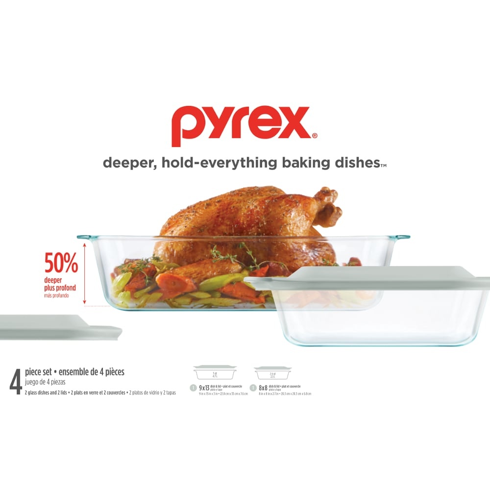 slide 1 of 1, Pyrex Deeper Hold Everything Baking Dishes - Clear/Gray, 2 ct