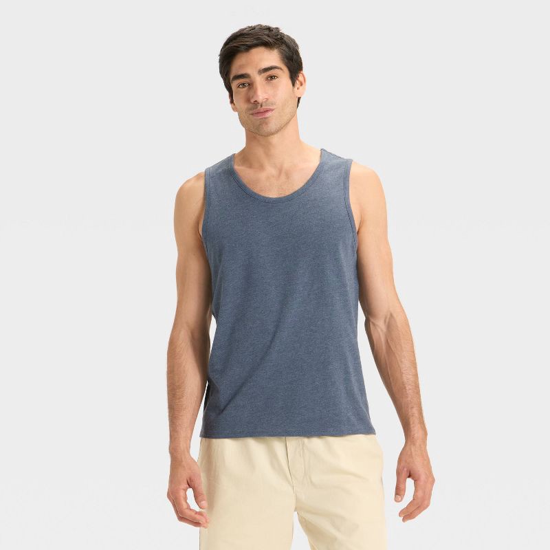 slide 1 of 3, Men's Tank Top - Goodfellow & Co™ Heathered Dark Blue S, 1 ct