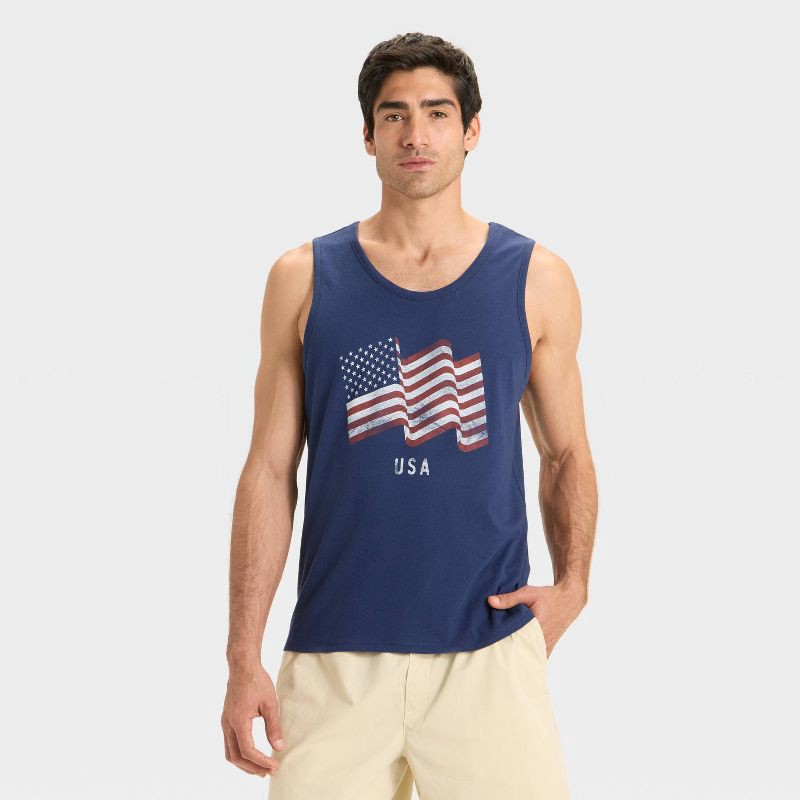 slide 1 of 3, Men's USA Tank Top - Goodfellow & Co™ Navy Blue L, 1 ct