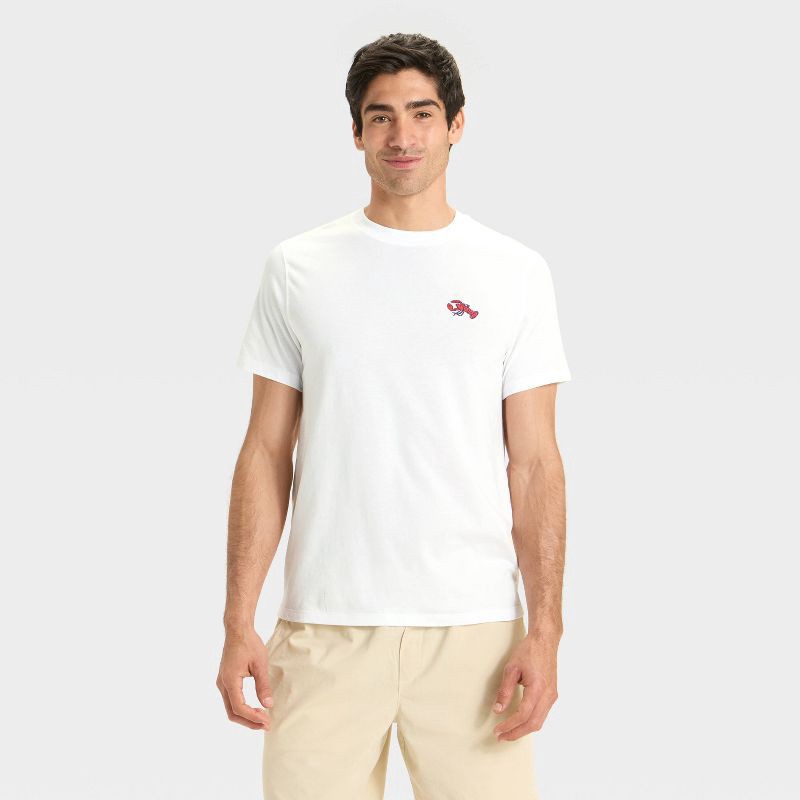 slide 1 of 3, Men's Embroidered T-Shirt - Goodfellow & Co™ White M, 1 ct