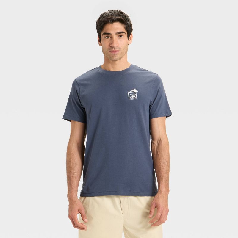 slide 1 of 3, Men's Embroidered T-Shirt - Goodfellow & Co™ Navy Blue M, 1 ct