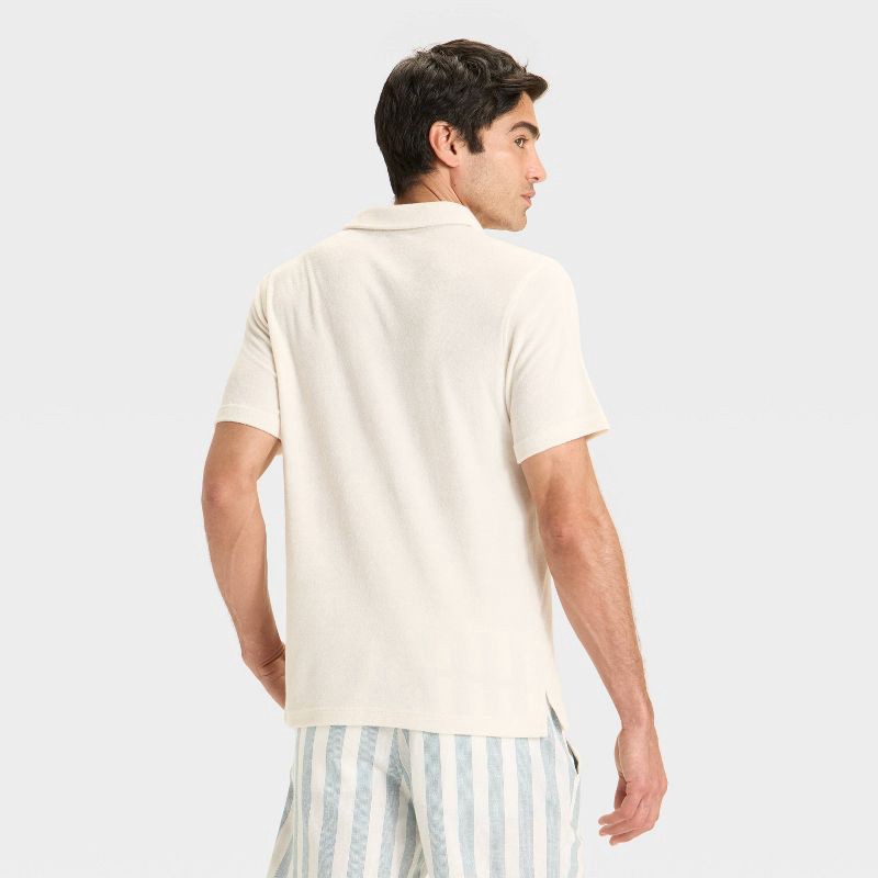 slide 2 of 3, Men's Terry Cloth Polo Shirt - Goodfellow & Co™ Off-White L, 1 ct