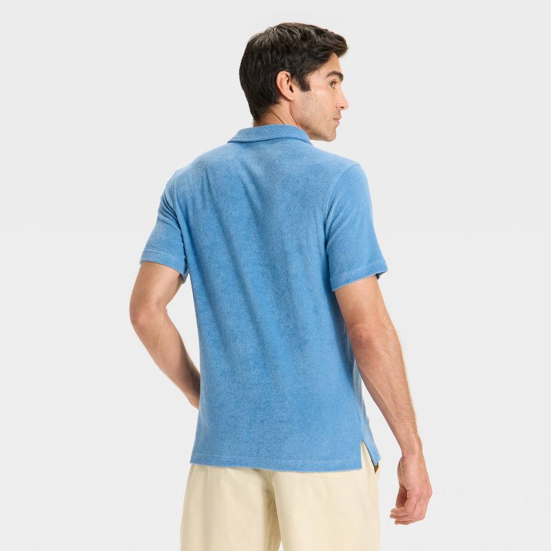 slide 2 of 3, Men's Terry Cloth Polo Shirt - Goodfellow & Co™ Blue M, 1 ct