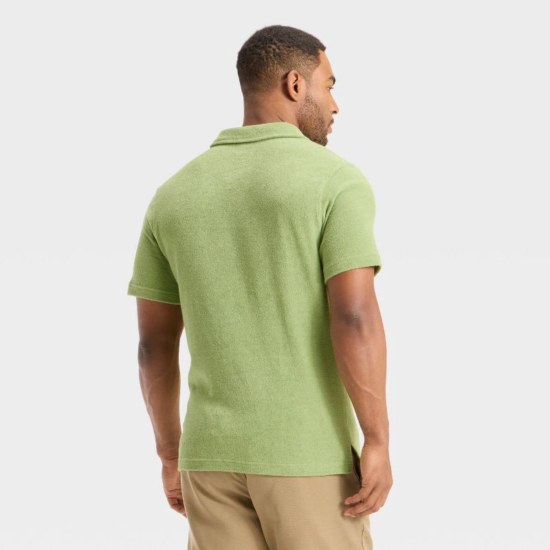 slide 2 of 3, Men's Terry Cloth Polo Shirt - Goodfellow & Co™ Green L, 1 ct