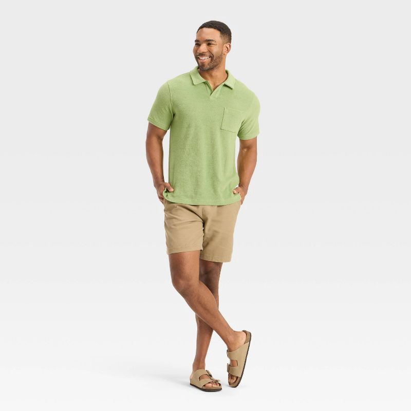 slide 3 of 3, Men's Terry Cloth Polo Shirt - Goodfellow & Co™ Green L, 1 ct