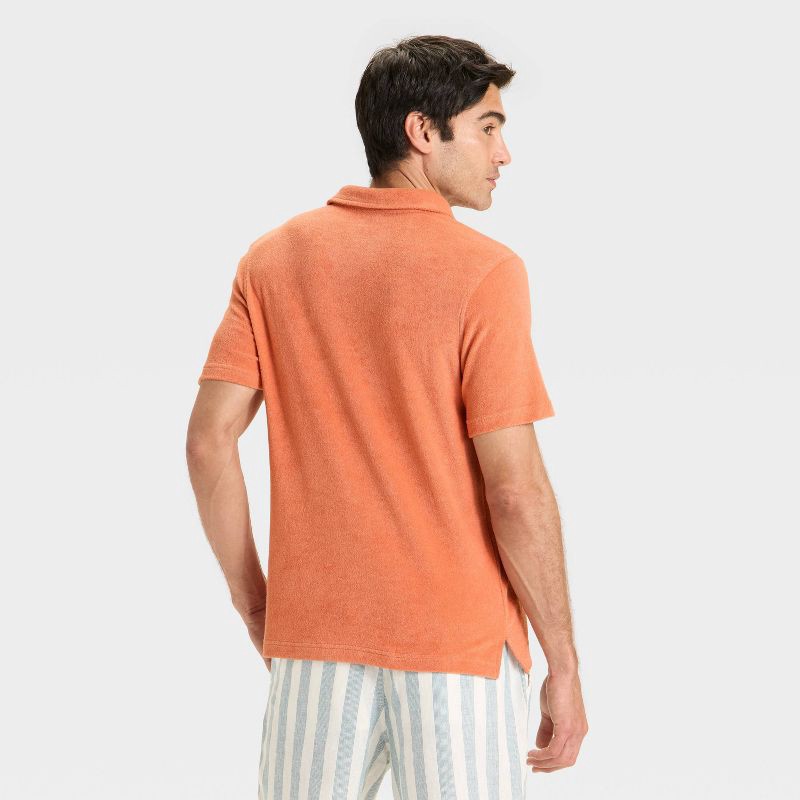 slide 2 of 3, Men's Terry Cloth Polo Shirt - Goodfellow & Co™ Apricot Orange L, 1 ct