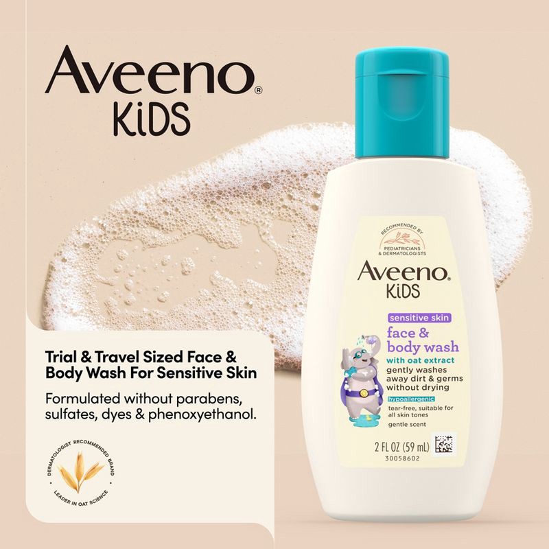 slide 2 of 7, Aveeno Kids' Face & Body Wash - 2 fl oz, 2 fl oz