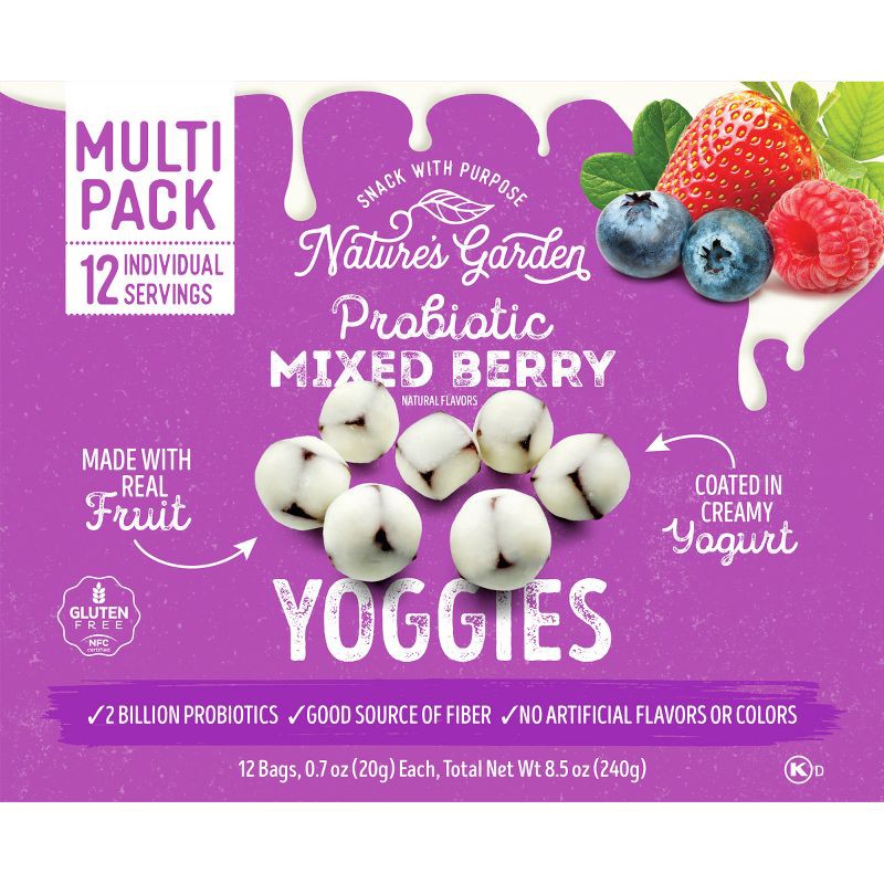 slide 2 of 8, Nature's Garden Snacks Probiotic Yoggies Fruit Snacks Mixed Berry - 8.5oz/12ct, 8.5 oz, 12 ct