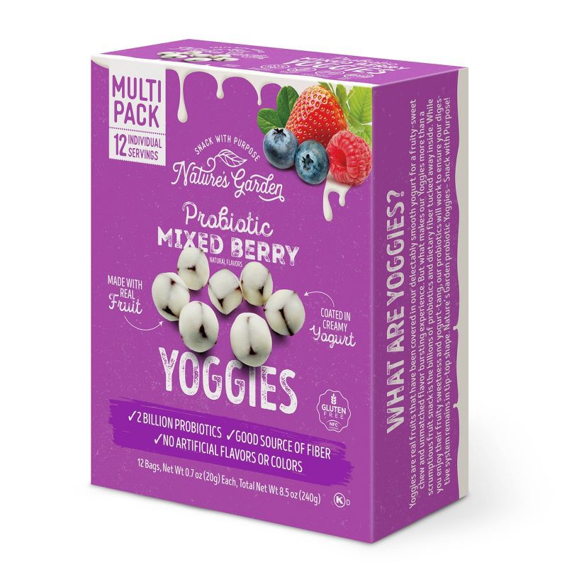 slide 1 of 8, Nature's Garden Snacks Probiotic Yoggies Fruit Snacks Mixed Berry - 8.5oz/12ct, 8.5 oz, 12 ct