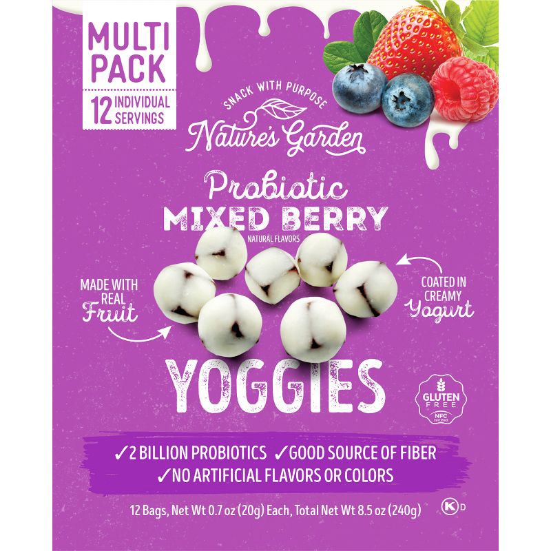 slide 1 of 8, Nature's Garden Snacks Probiotic Yoggies Fruit Snacks Mixed Berry - 8.5oz/12ct, 8.5 oz, 12 ct