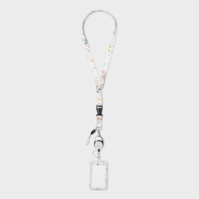 slide 1 of 3, Lanyard ID Badge and Holder Neutral Floral - up&up™, 1 ct