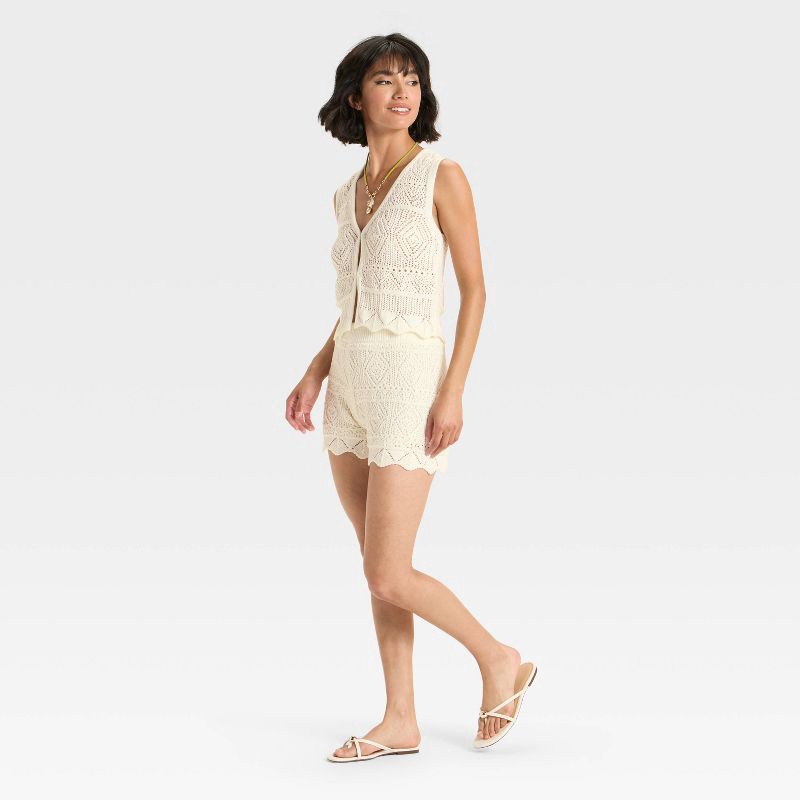 slide 3 of 3, Women's High-Rise Crochet-Style Pull-On Shorts - A New Day™ Cream L, 1 ct