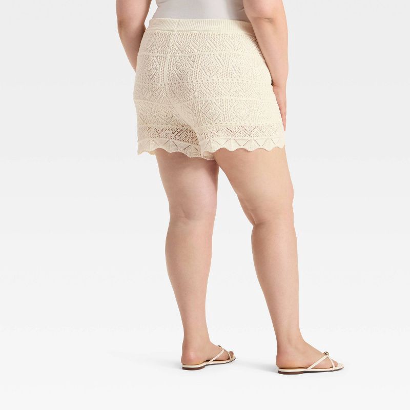 slide 2 of 3, Women's High-Rise Crochet-Style Pull-On Shorts - A New Day™ Cream XXL, 1 ct