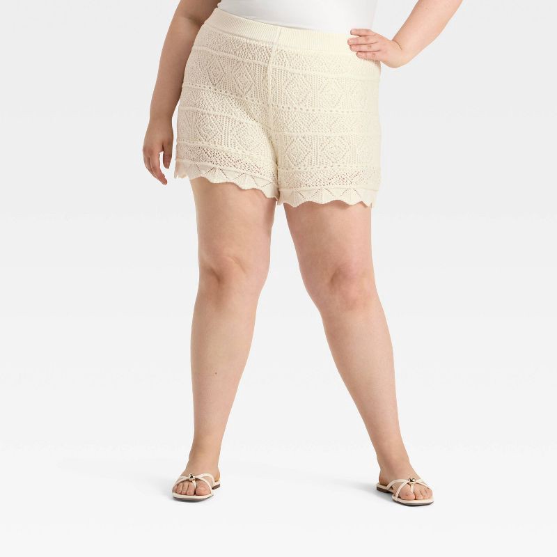 slide 1 of 3, Women's High-Rise Crochet-Style Pull-On Shorts - A New Day™ Cream XXL, 1 ct