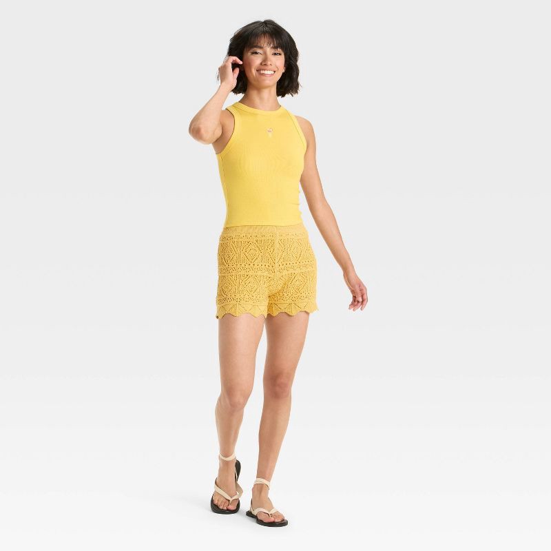 slide 3 of 3, Women's High-Rise Crochet-Style Pull-On Shorts - A New Day™ Yellow S, 1 ct