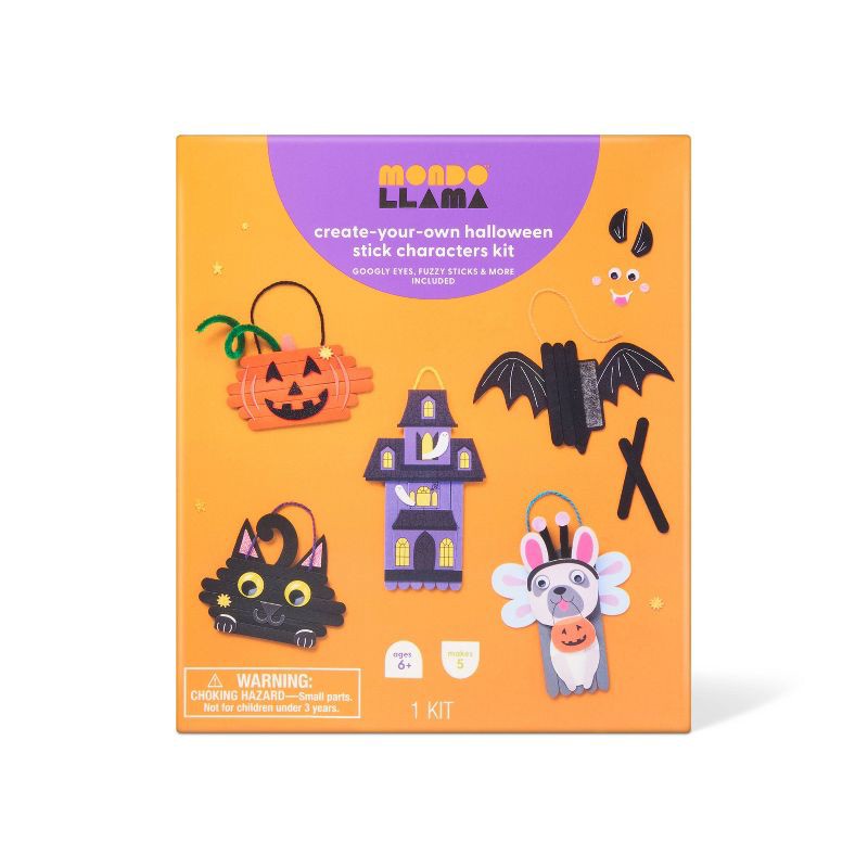 slide 1 of 4, 5ct Halloween Craft Stick Character Kit - Mondo Llama™, 5 ct