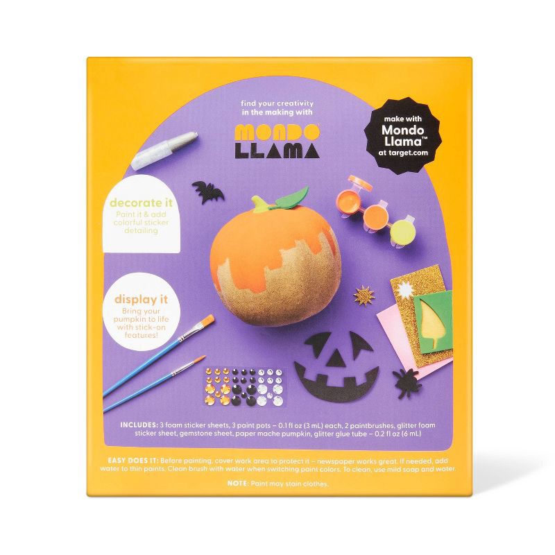 slide 4 of 4, Halloween Craft Embellished Paper Mache Pumpkin Painting Kit - Mondo Llama™, 1 ct