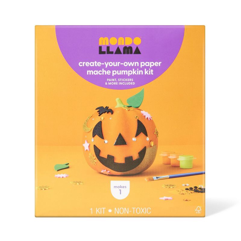 slide 1 of 4, Halloween Craft Embellished Paper Mache Pumpkin Painting Kit - Mondo Llama™, 1 ct