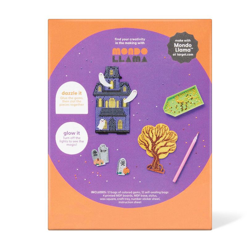 slide 4 of 4, Halloween Craft Glow Haunted House Gem Art Scene Kit - Mondo Llama™, 1 ct