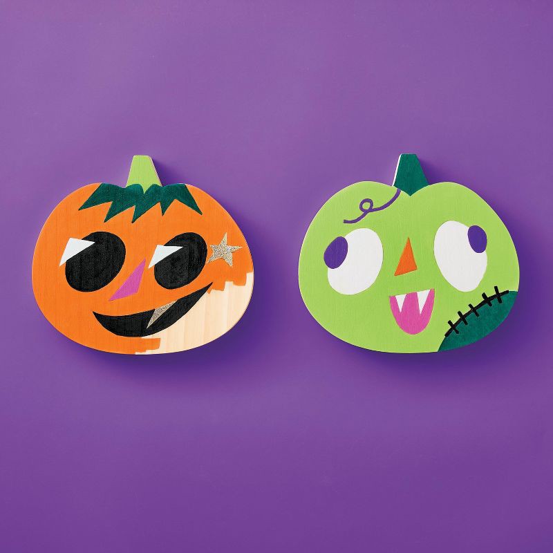 slide 2 of 4, 2ct Halloween Craft Wood Pumpkins - Mondo Llama™, 2 ct
