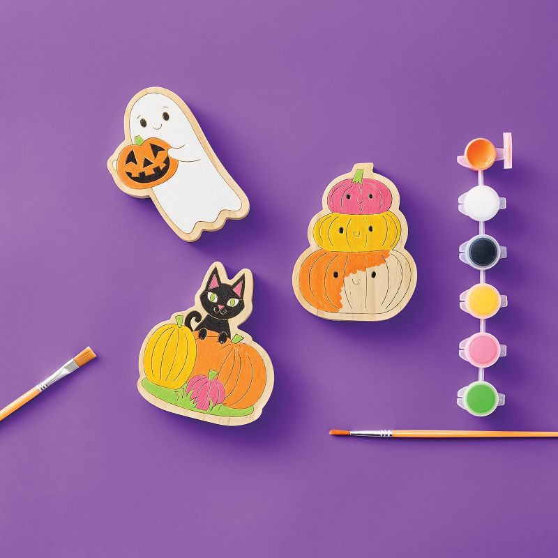 slide 2 of 4, 3ct Halloween Wood Characters Painting Craft Kit - Mondo Llama™, 3 ct