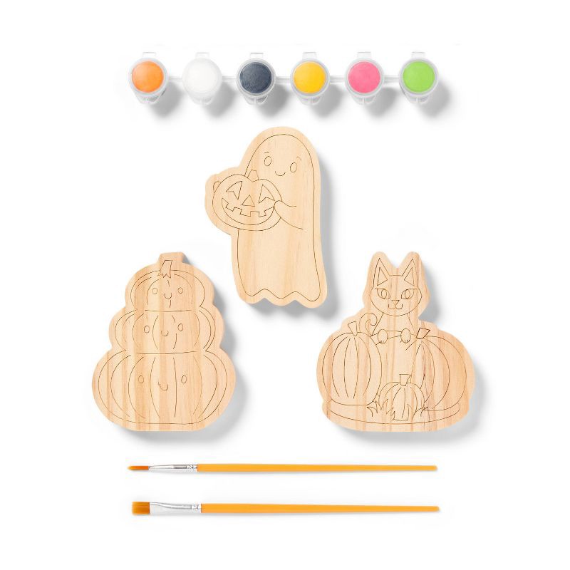 slide 3 of 4, 3ct Halloween Wood Characters Painting Craft Kit - Mondo Llama™, 3 ct