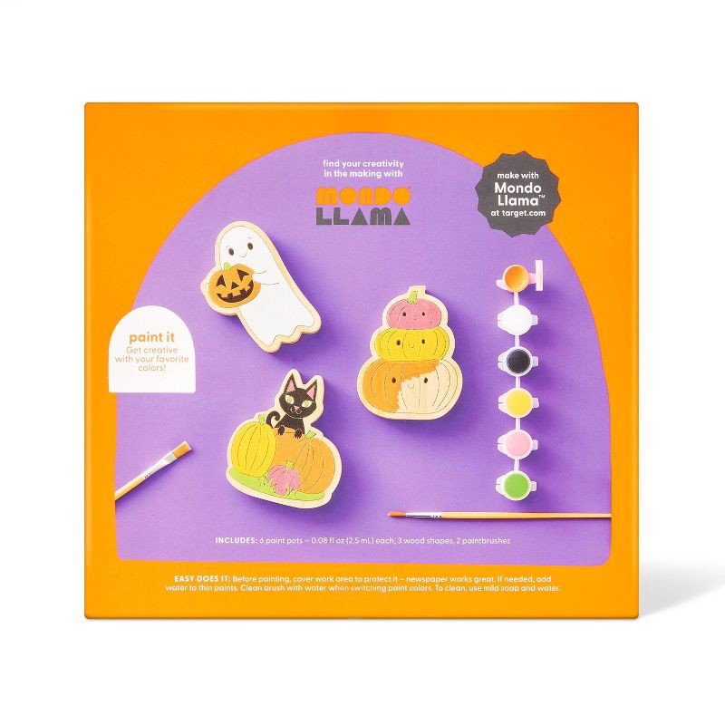 slide 1 of 4, 3ct Halloween Wood Characters Painting Craft Kit - Mondo Llama™, 3 ct