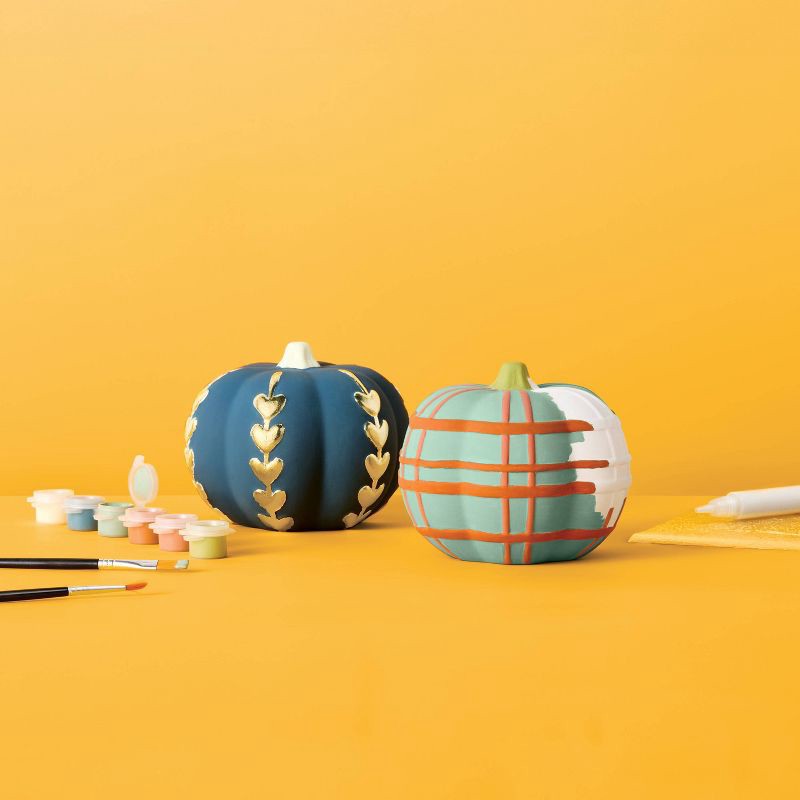 slide 2 of 4, 2ct Halloween Craft Ceramic Pumpkin Painting Kit - Mondo Llama™, 2 ct